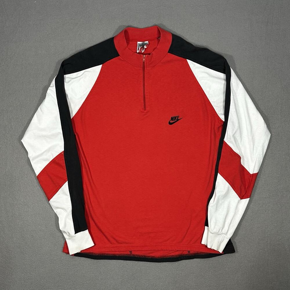 Vintage NIKE 1/4 Zip Cycling Jersey Red White Black Colorblock Men's L